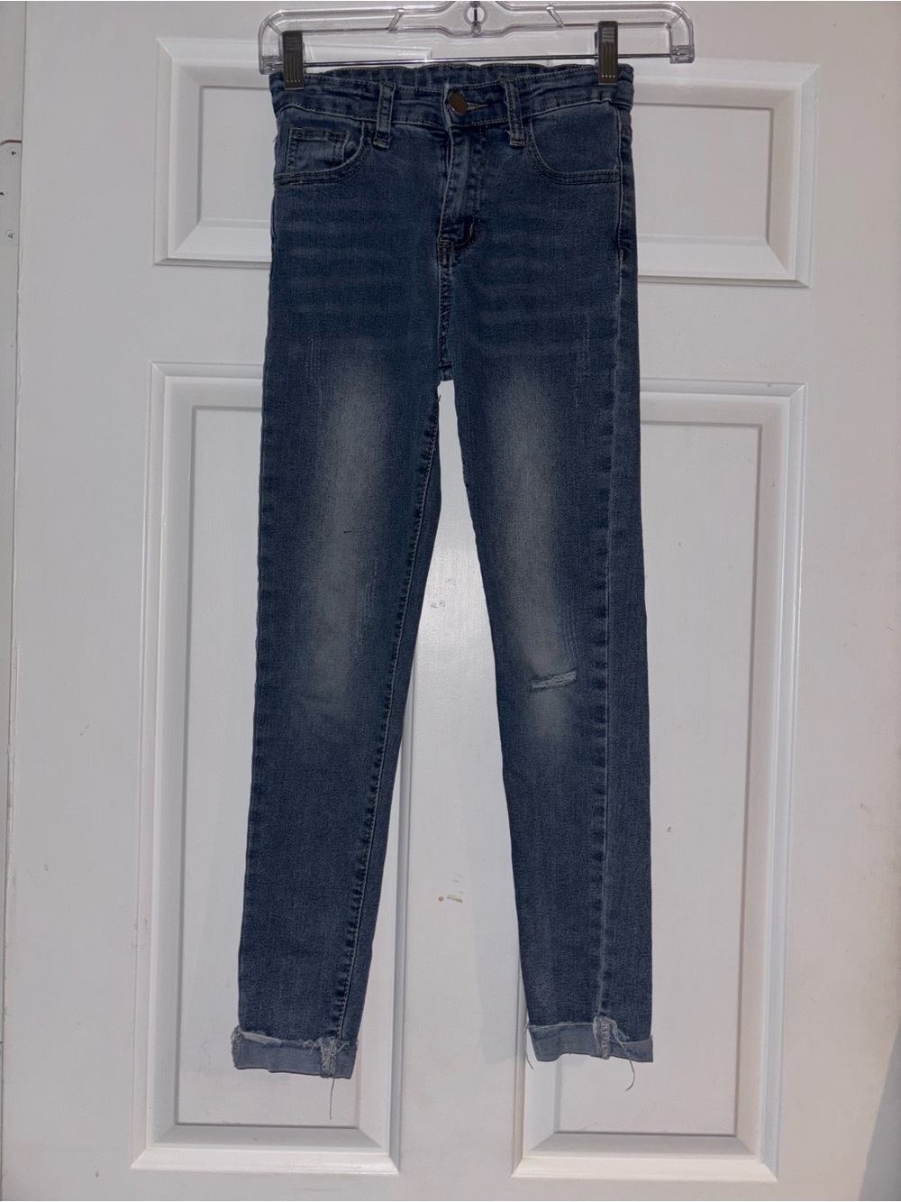 SHEIN Blue Slim Straight Kids Jeans with Rolled Cuffs